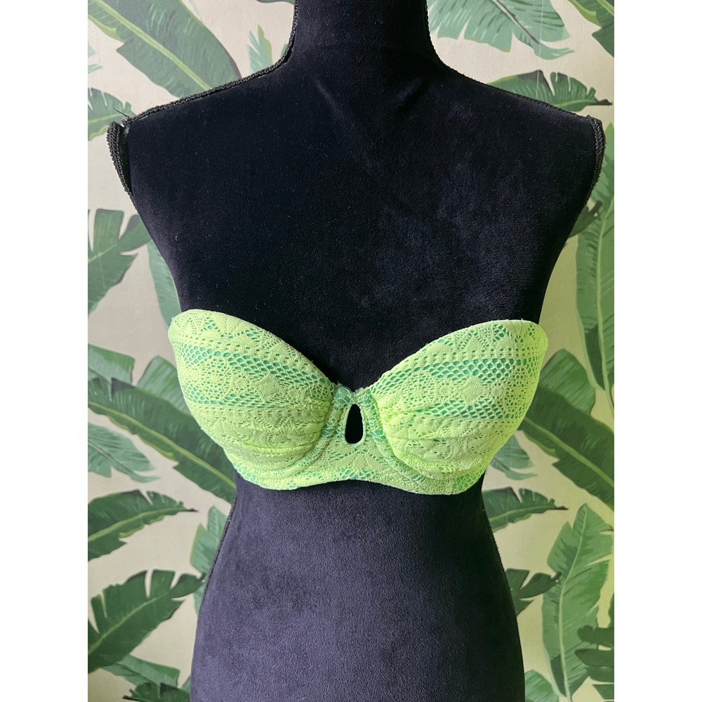 Victoria's Secret Neon Lace Strapless Bikini Top Women 34B Lime Green Bustier
